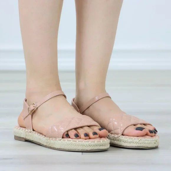 Blush Quilted Pattern Espadrille Trendy Comfy Flat Sandal - Picture 3 of 14